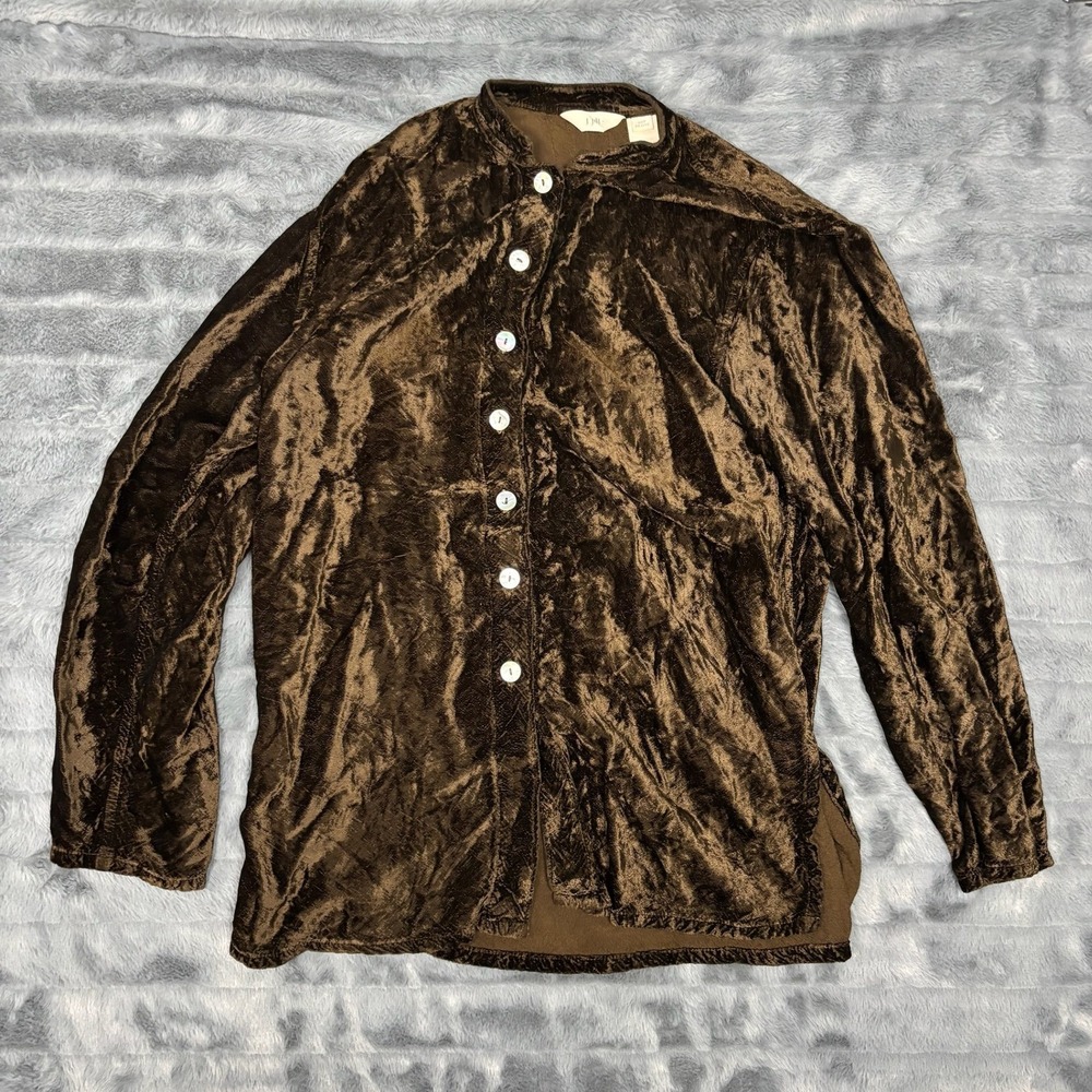 J. Jill Womens Brown Velvet Button Down Tunic Top Pleated Back XSP Petite